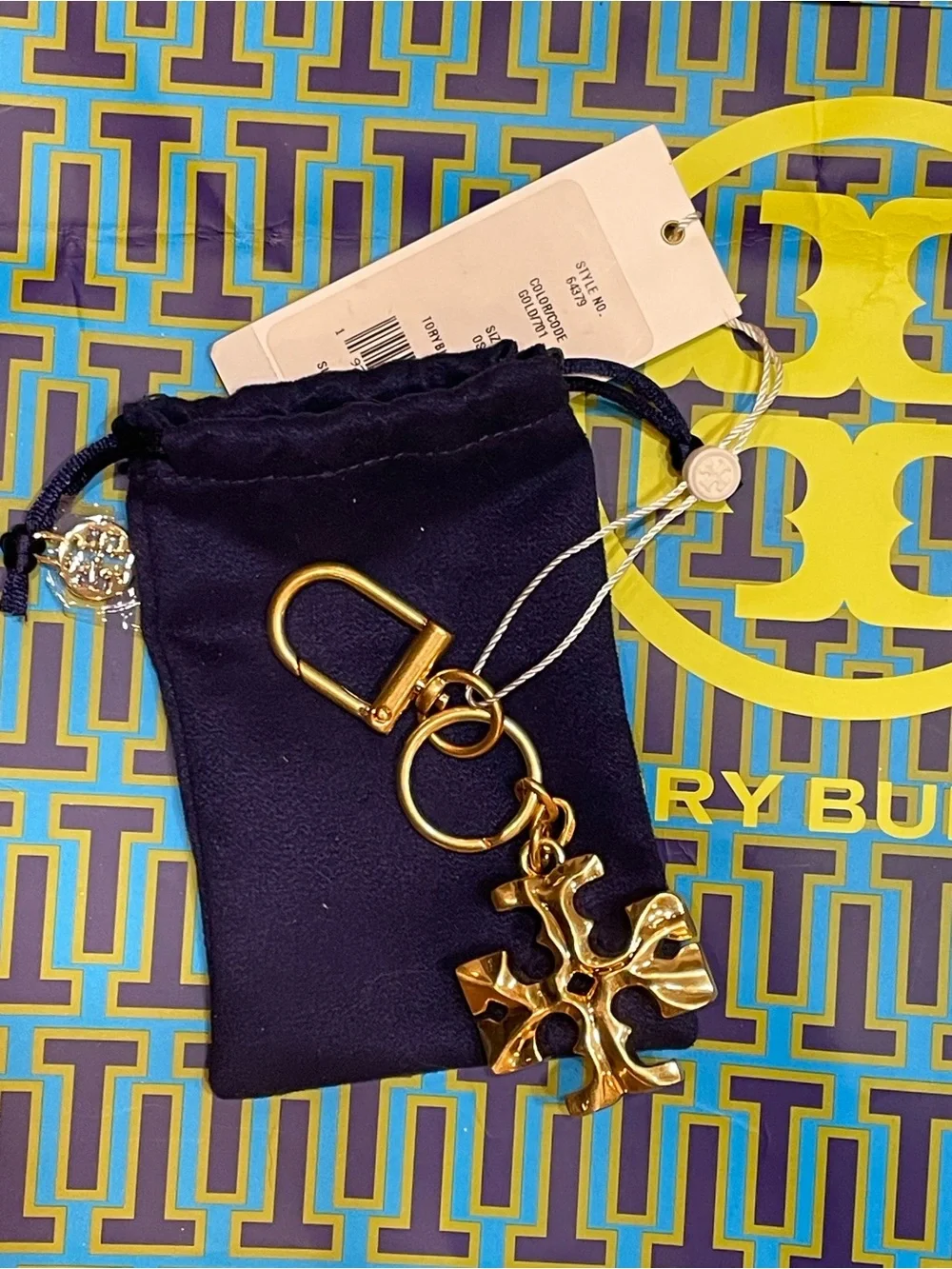 NWT~Tory Burch~Gold-Tone Logo Key\Purse Charm - Picture 1 of 5